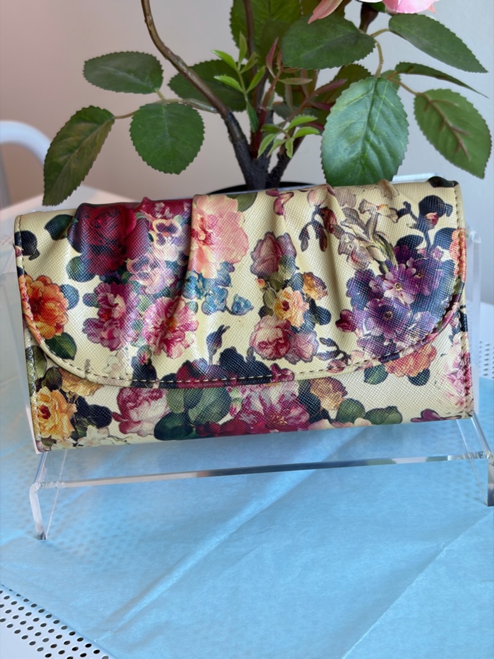 Yellow Floral Fold-Over Clutch Wallet